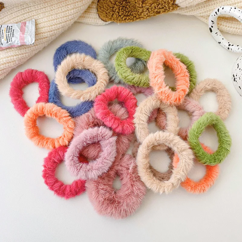 Youyan  New Scrunchie Winter Warm Hair Bands Scrunchie Soft Faux Fur Women Girls Elastic Hair fur Headband diademas por mayor