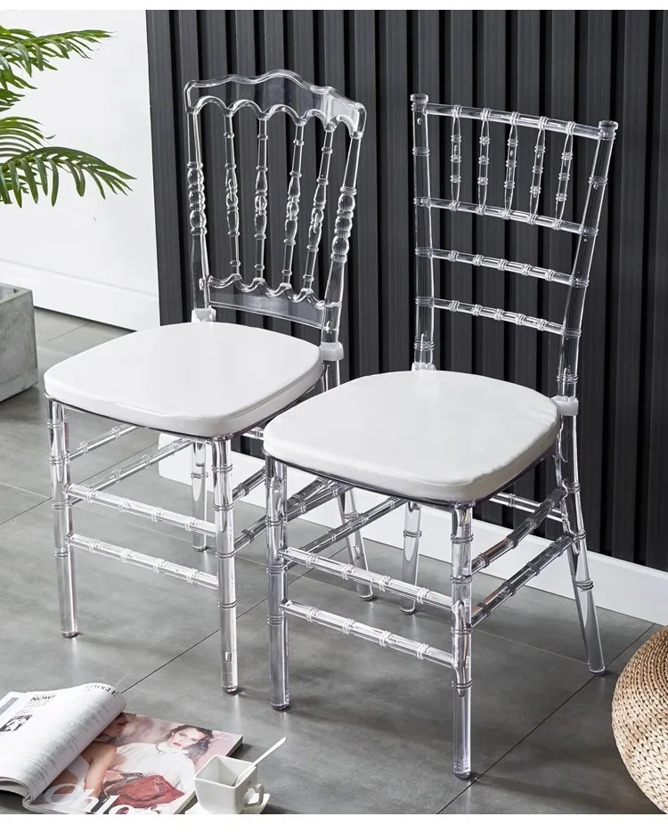 Wedding Decor Modern Acrylic Stacking Kitchen White Cushion Chair Dining Room Party Clear Crystal Chair