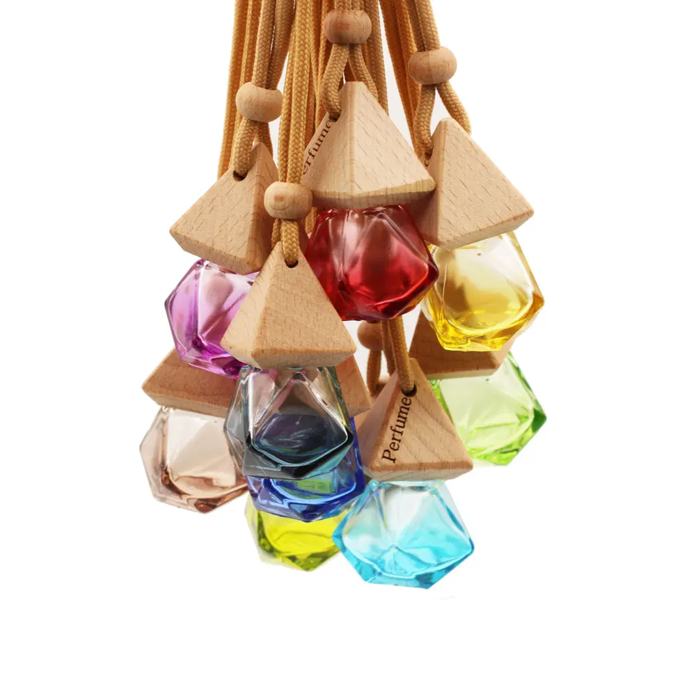 Air Freshener Diffuser Hanging Empty Glass Yellow Refillable Car Perfume Bottle for Auto Pendant Smell Essential Oil