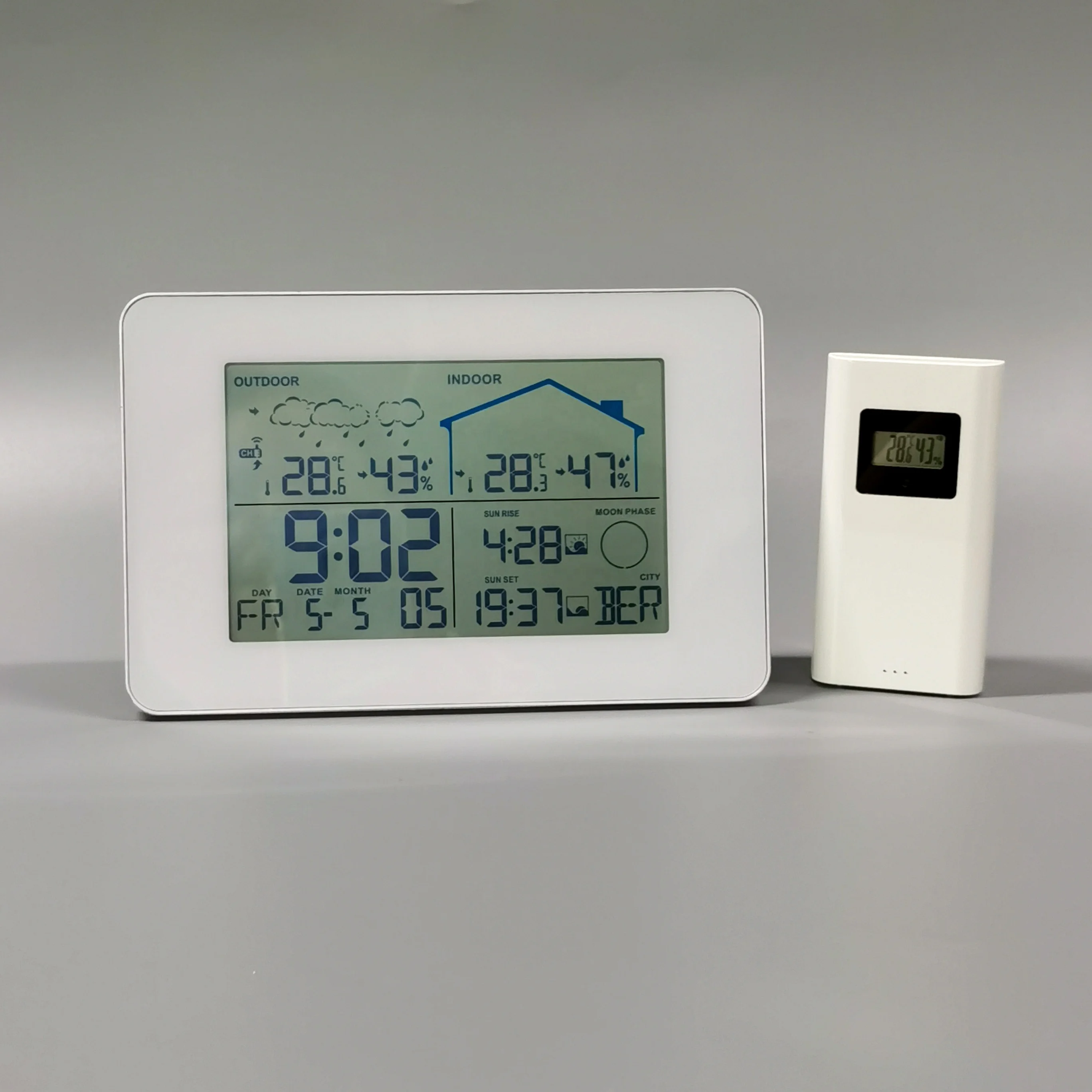 OEM/ODM Digital Weather Station with Clock Plastic Flat Design Direct Factory Supply Desktop Display