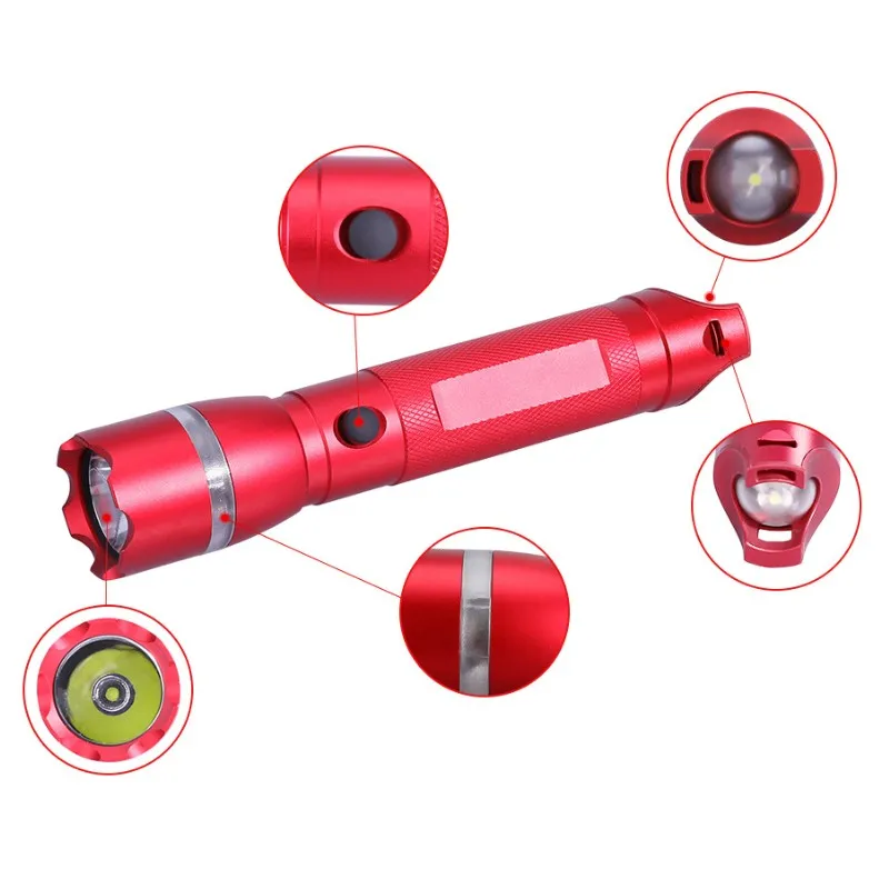 High-Power Outdoor Multifunctional LED Flashlight Whistle Red Light SOS High-Brightness-Waterproof Aluminum Alloy Rechargeable