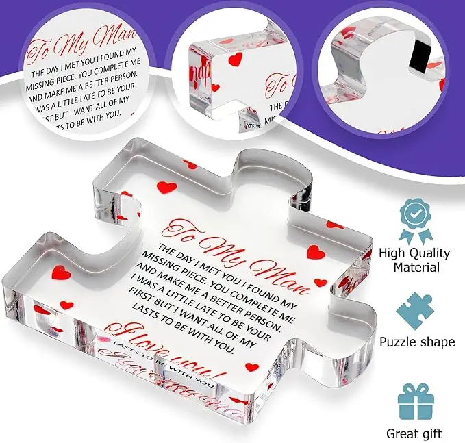 Valentines Day Couple Gift Custom UV Print Acrylic Puzzle Block Display