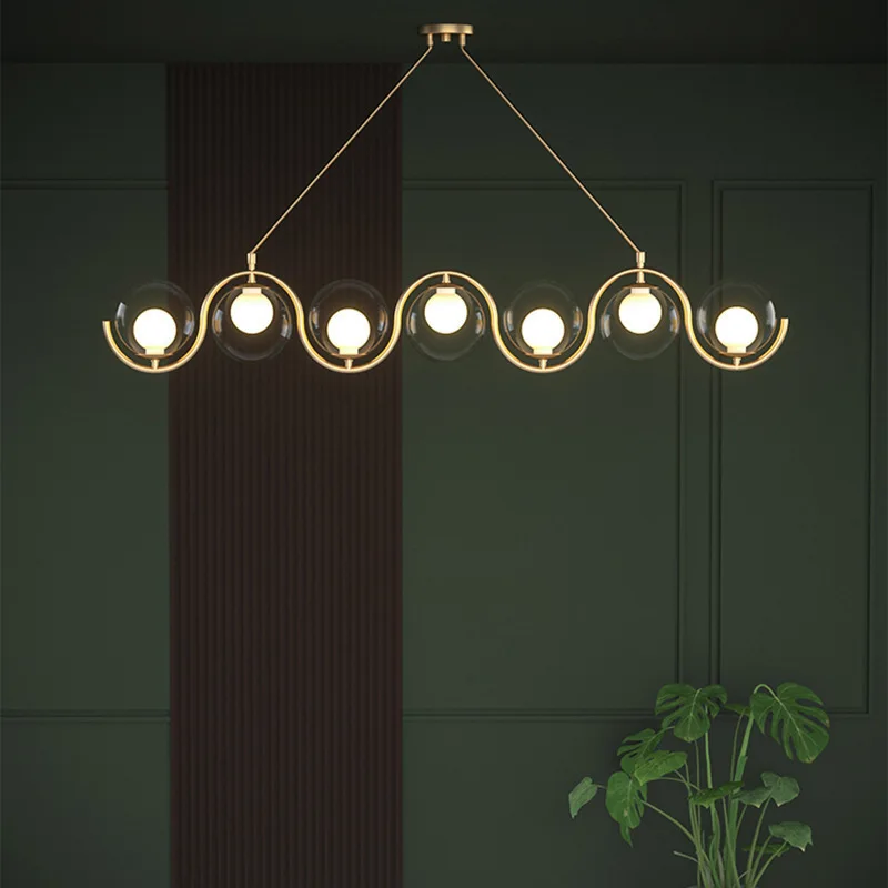 Fashionable multi-head white spherical restaurant bar chandelier art design s shaped long pole glass living room pendant light