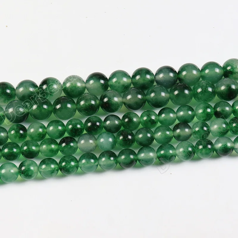 New Arrival Round Dyed Green-Black-White Ice Floating Flower Jade Loose Beads Strands For Jewelry Making 6mm 8mm 10mm 12mm