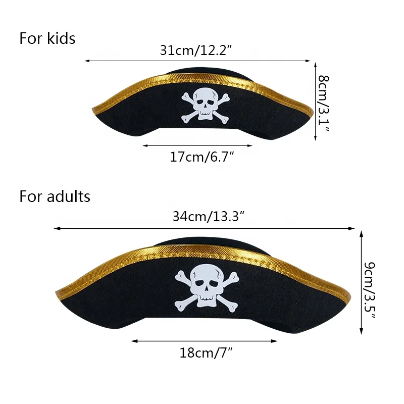Halloween Pirate Hat Cap Decoration Kids Adult Halloween Masquerade Captain Cosplay Costume Props Pirate Theme Birthday Party