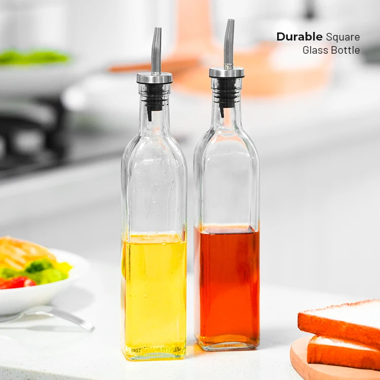 kitchen competitive price olive oil & vinegar glass bottle dispenser container set with stainless steel spout