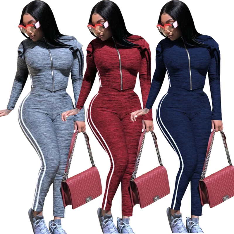 Wholesale Sport 2 Piece Legging Sets Women Frilled Striped Leisure Tracksuit Clothing Two Piece Outfits