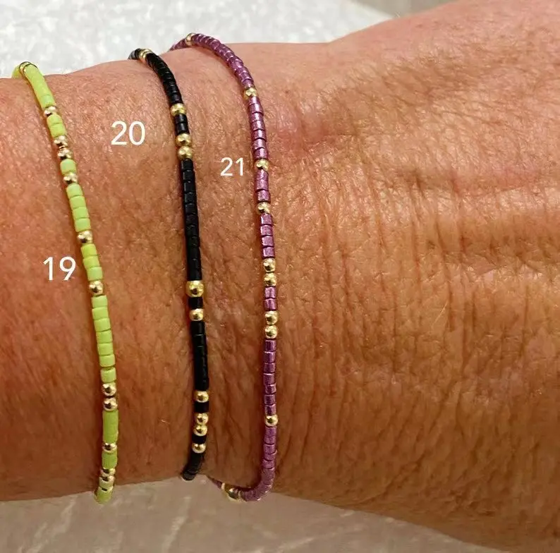 Wholesale Fashion Jewellery Bohemia Style Handmade Rice Beads Bracelet 14K Gold Plated Filled Beads Bangles 18K gold  bracelet