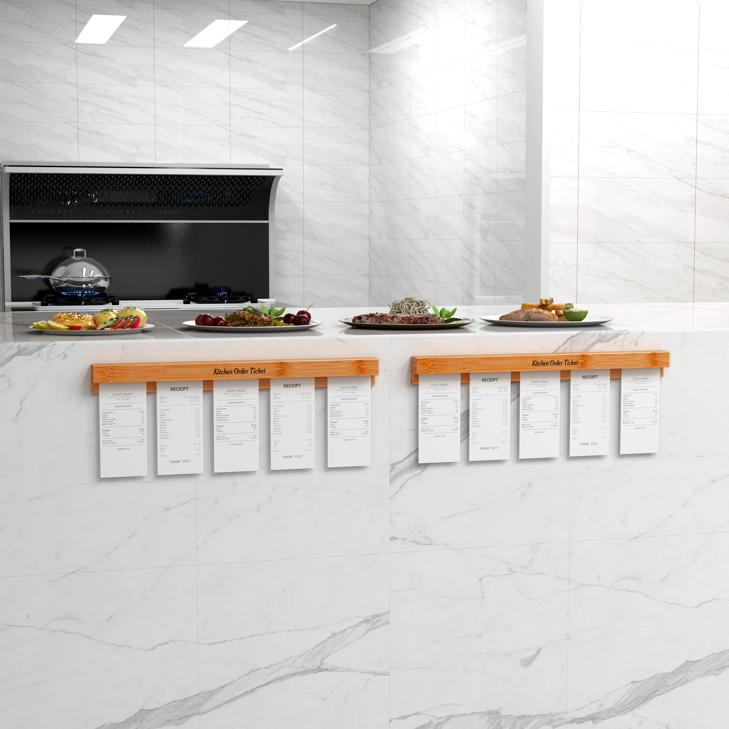 Restaurant Ticket Holder Bamboo Receipt Holder Bamboo Order Rack Ticket Rack Natural Kitchen Slide Check Rack for Office Cafes