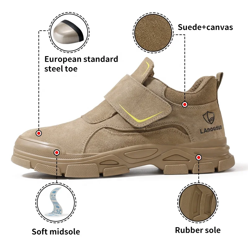 LAnoudun Professional Fashion Four Seasons Safety Shoes Rubber Outsole Suede Canvas Anti-ironing Welder Safety Boots