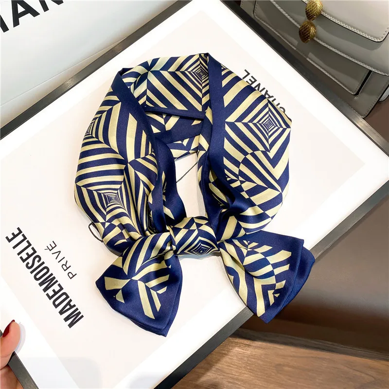 Tking Custom Big Women Digital Printing Satin Pure Silk Scarf 90*90 Cm Hair Square Polyester Scarves Ladies