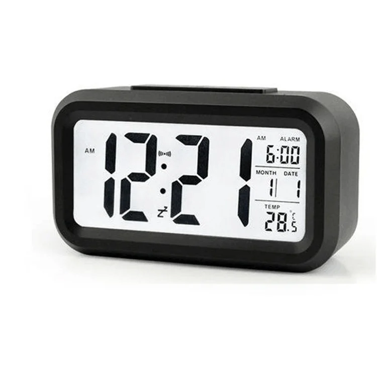 Smart Square Digital Clock with Lazy Snooze and Mute Backlight Resin Body Creative Electronic Calendar Display for Dining Room