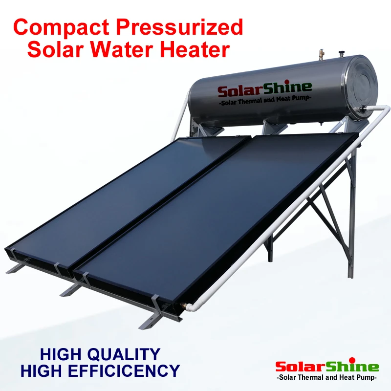 compact pressurized thermosyphon solar water heater with flat plate solar collector 150L 200L 250L 300L
