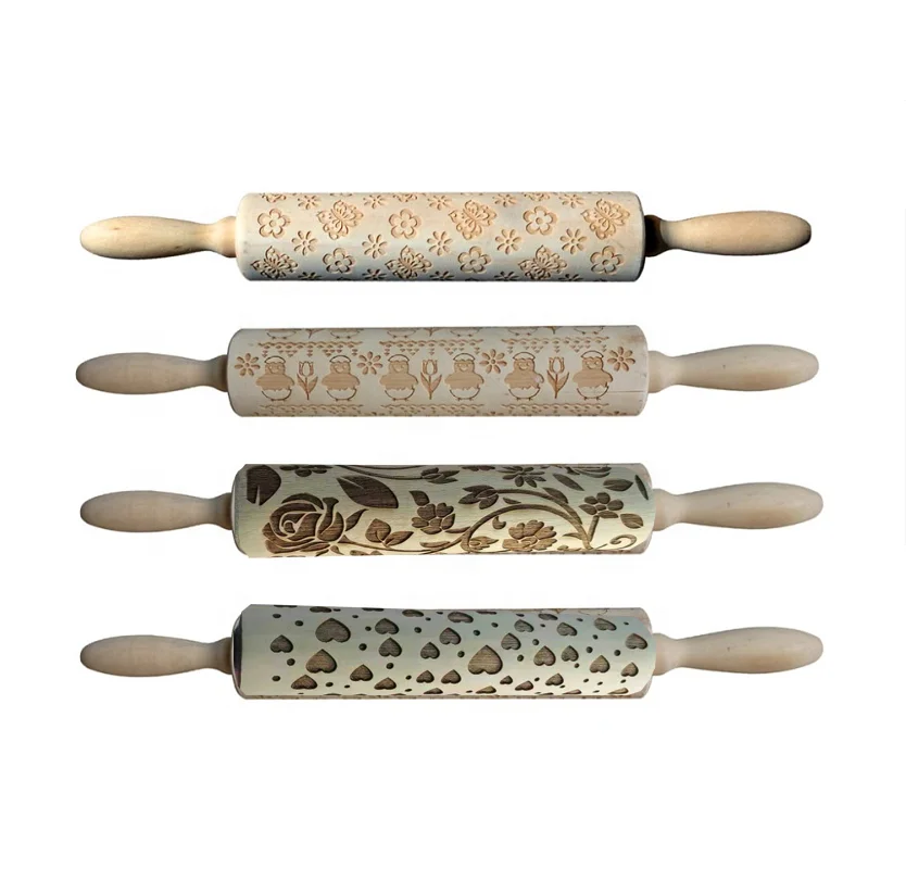 Wholesale 2022 new design Kitchen Baking Cookie Easter Engraved Wooden Embossed Rolling Pin