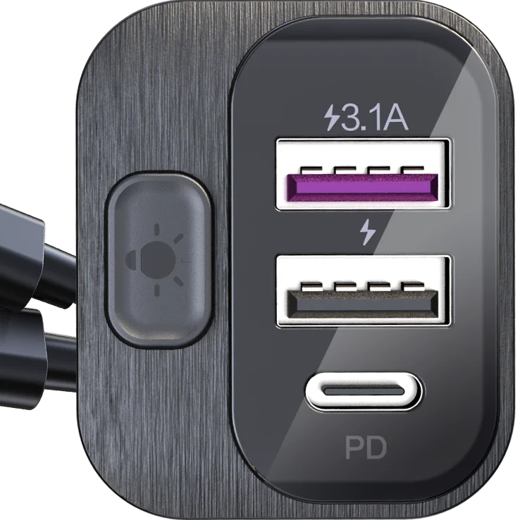 Universal Type c PD 20W Quick Car Charger 3 Port USB charge Spring Cables Fast Car USB Charger For iPhone Xiaomi Mobile Phone