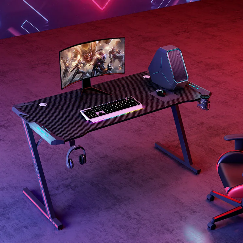 Hot Sales Gaming Desk Racing Rgb Light Table Design PC Computer Desk Workstation With Cup Holder and Headphone Hook