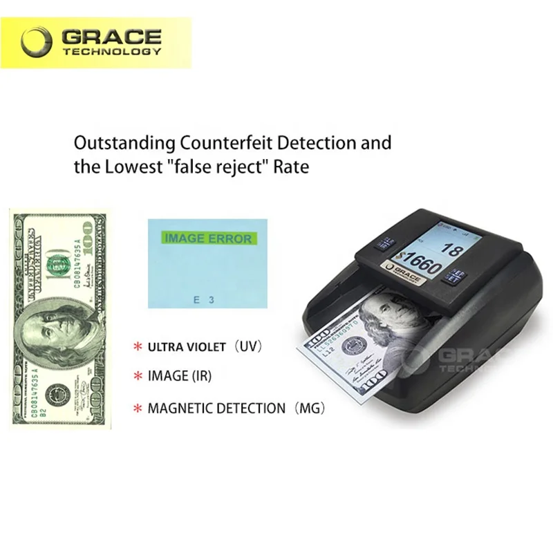 IR UV MG WM Money Detector Verify Authenticity of Banknotes Securities Documents Fake Money Detecting Machine