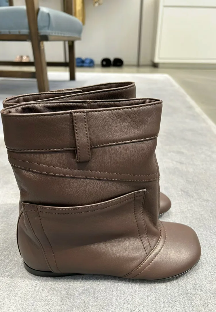 XZR Customize Logo Ladies Flat Boots Wider Ankle Leg Pockets Breathable Anti-Slippery Leather Desert Shoes Women Girls