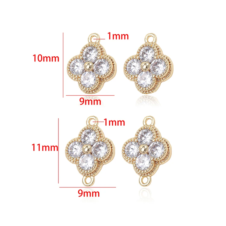 New Design 14K Gold Plated Inlaid Zircon Four Clover Shape Charm for Diy Jewelry