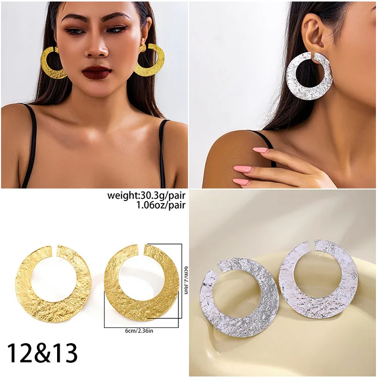 1 Pairs Exaggerated French Disc Metal Large Gold Earrings Simple Irregular Texture Earrings Fashion Jewelry Earrings for Women