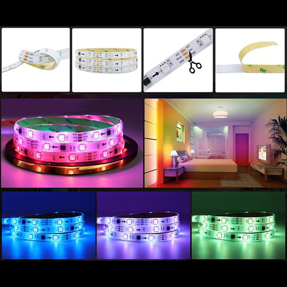 High Quality 12V 5M 10M 15M 20M RGB Smart Light SMD 5050 Remote APP Control Waterproof Luces Led Strip Light Christmas light