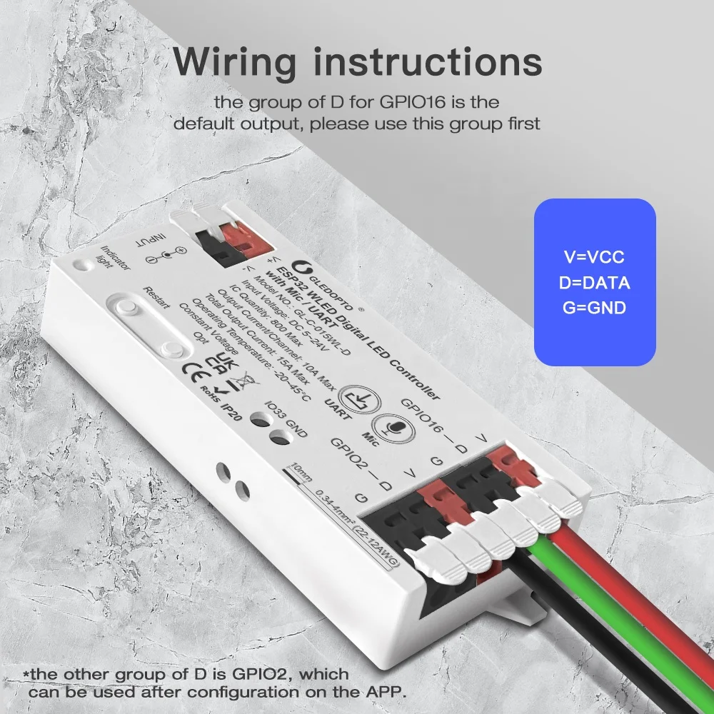 Gledopto GL-C-015WL-M/D умный Wi-Fi адресуемый контроллер светодиодных лент ESP32 модуль LAN Сетевой пульт дистанционного управления WLED
