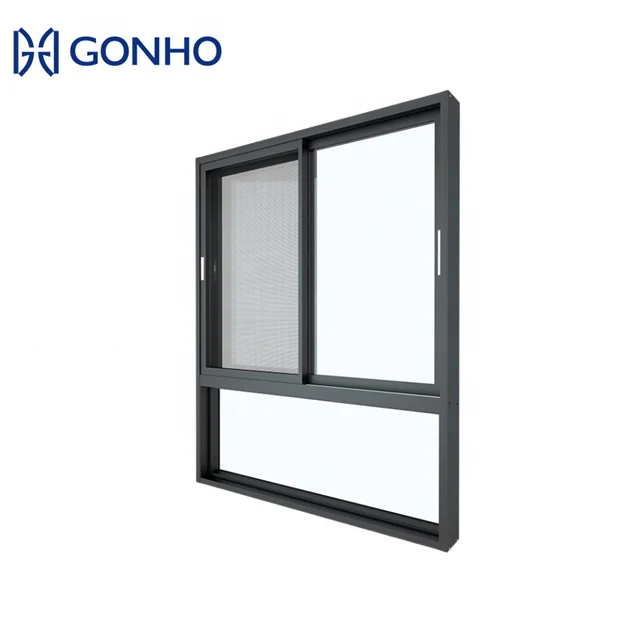 GONHO Horizontal sliding double triple glazed soundproof grilles aluminum aluminum windows with mosquito mesh