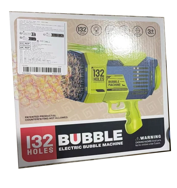 Summer toy Electric Bubble Gun Machine 132-Hole Rocket Launcher with Light up Feature ABS Plastic Toys for Kids