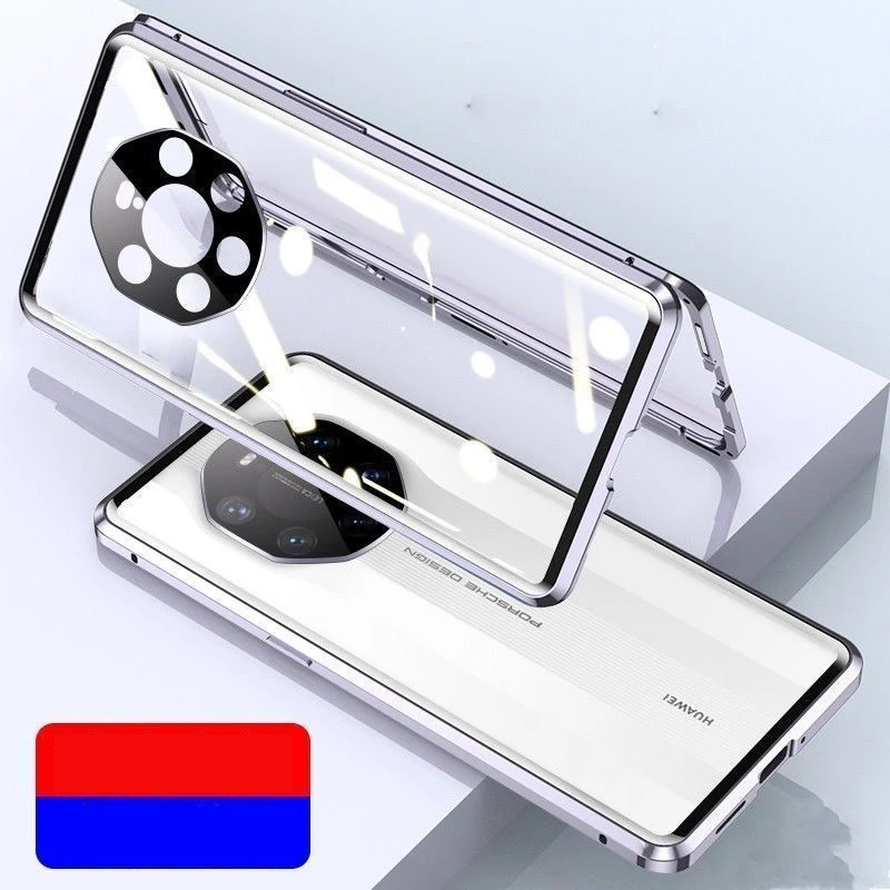 Luxury 360 Full Body Magnetic Aluminum Alloy Double Side Tempered Glass Case with Camera Lens Protection  for Huawei Mate 40 RS