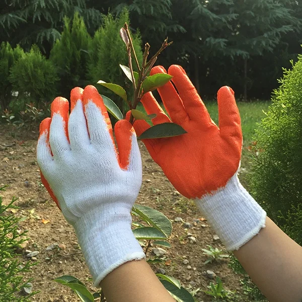 Wholesale Low Price 10 Cotton Knit Cut Pure Orange Latex Coated Gloves