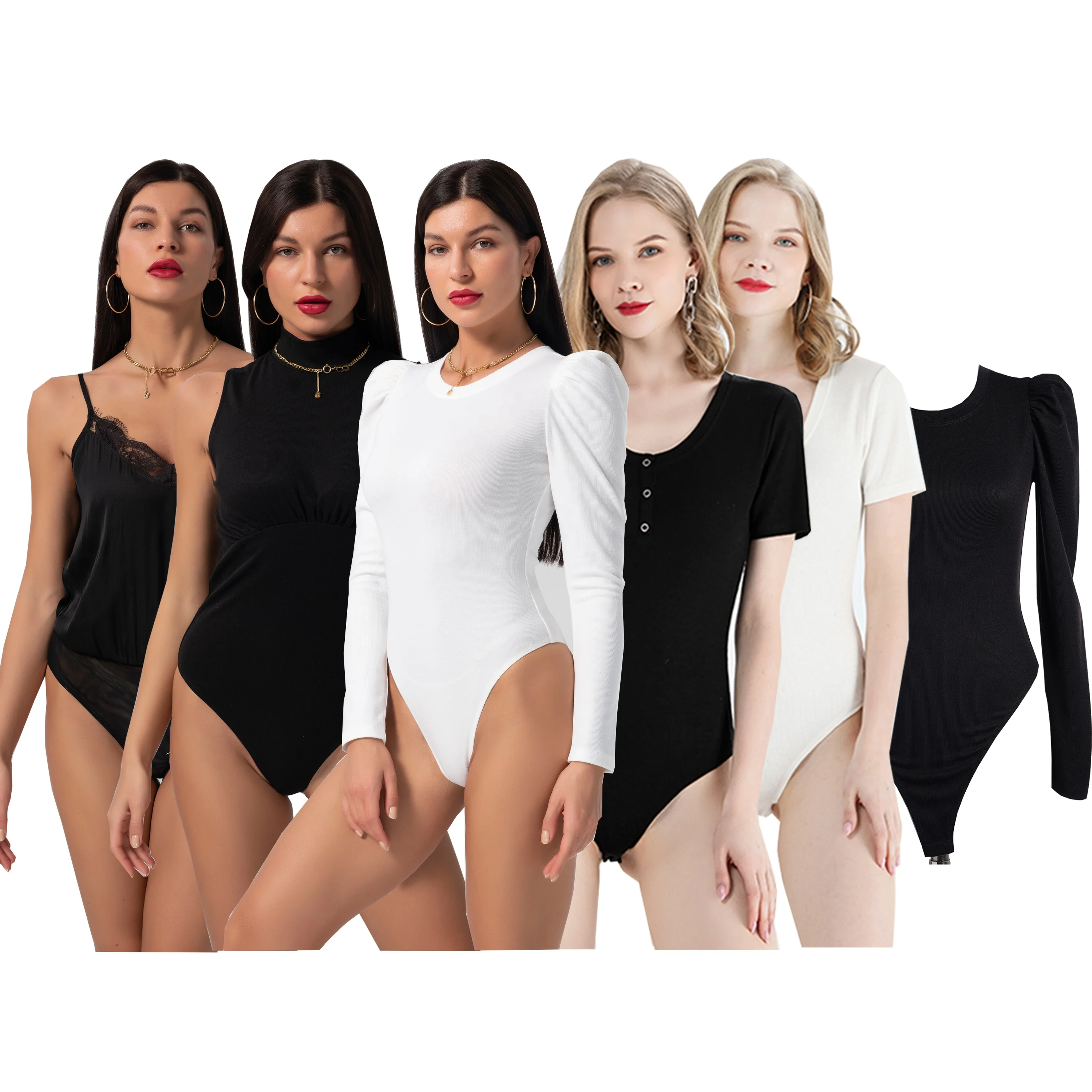 Causal Elegant Low Round Neck Sexy One Piece Custom Fitness White Jumpsuit Bodysuits for Women