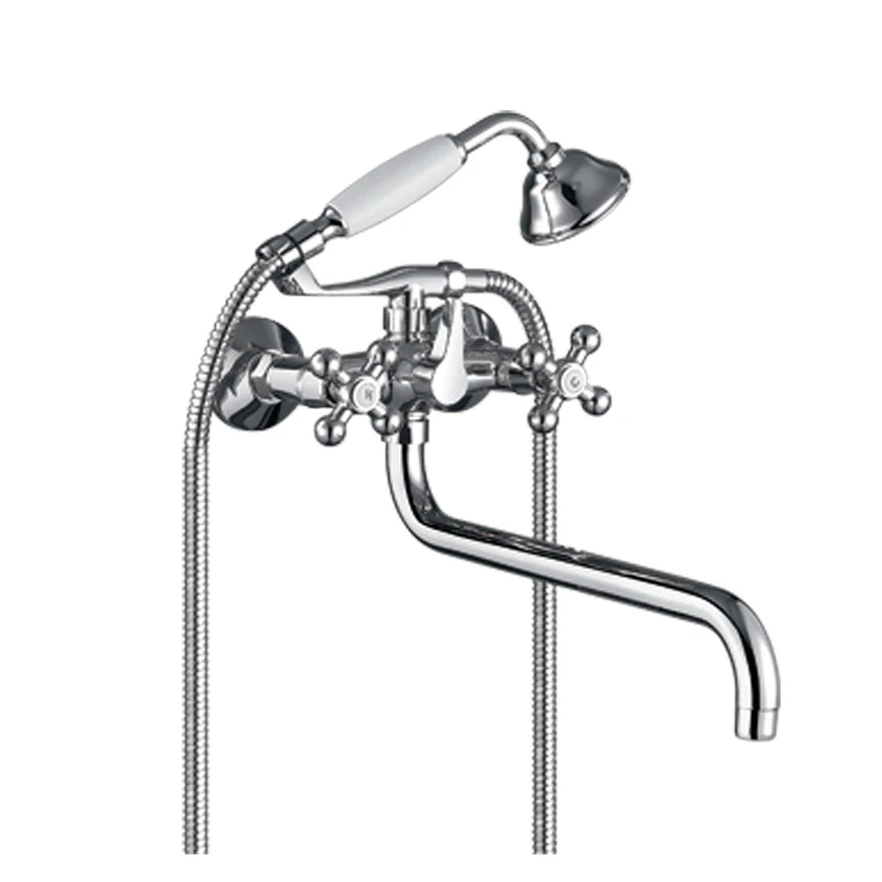 Chinese Manufacturer Provide Russian Model Wall Mounted Double Handle Bath Shower Mixer With 35CM Brass Hose