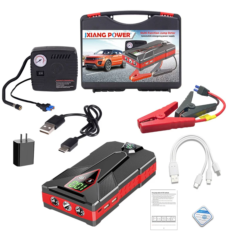Car Jump Starter Portable Car Charger Multi-function Start Jumper Emergency Battery Booster Car Power Bank With Air Pump