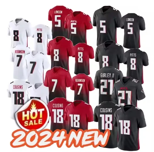 2024 новый мужской Atlanta Falcon 7 Robinson 18 Kirk Cousins 5 London 8 Kyle 21 Deion Sanders America сшитые футбольные