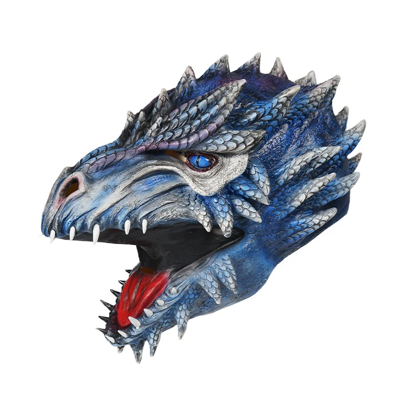 Wholesale Cheap Blue Dragon Latex Mask Dinosaur costume Headgear realistic halloween mask