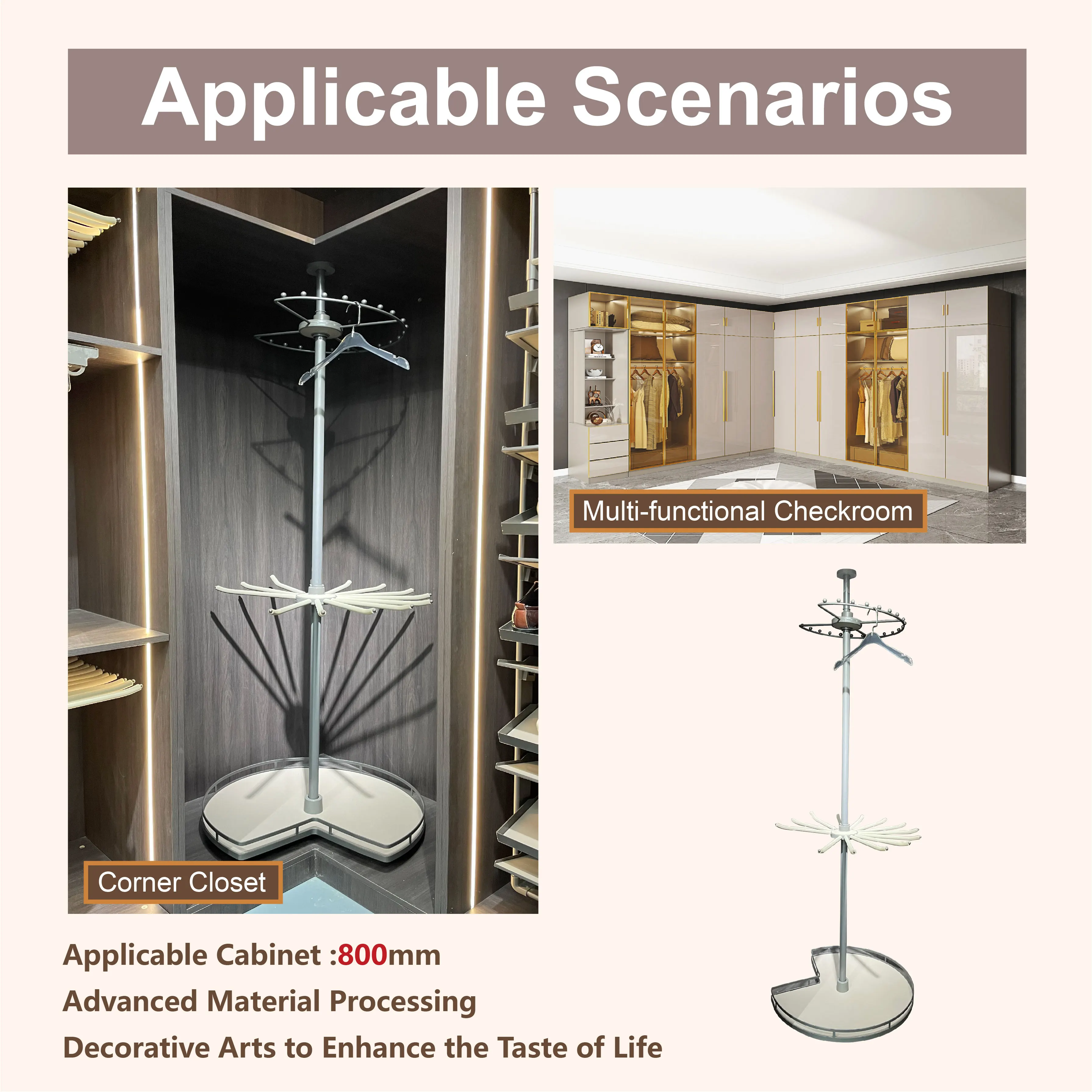 Multipurpose Hanger 48kg for Clothes and Shoes Stands Revolving 270 Degree Three Layer Gray Multifunctional Rotating Hanger Rack