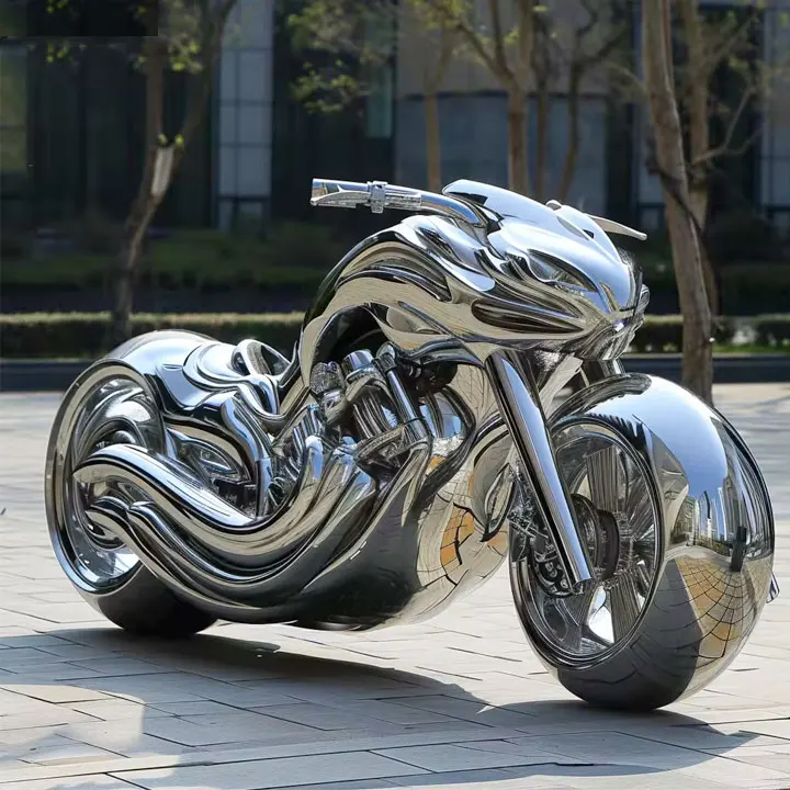 New design polished metal painted stainless steel motorcycle statue for sale