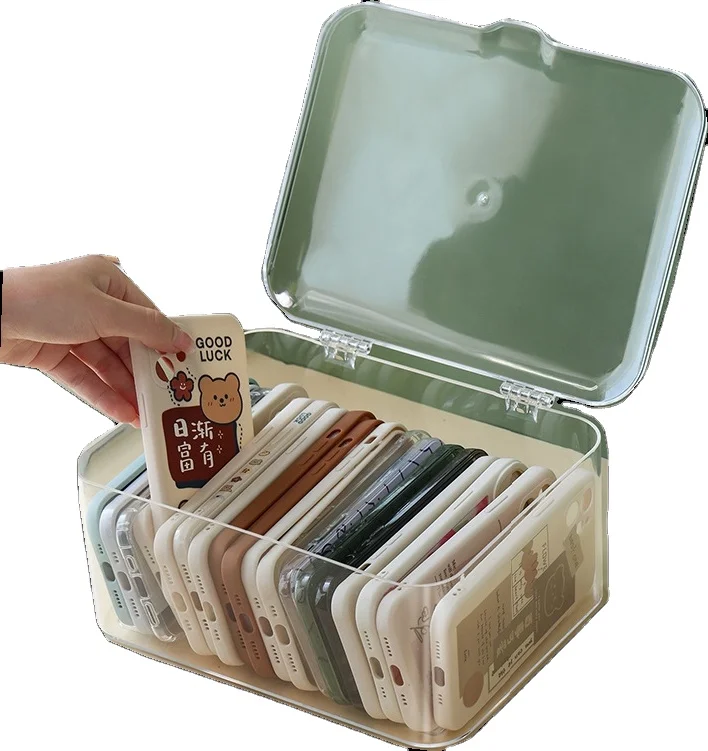Clamshell Type Dustproof Transparent Storage Box Large Capacity Desktop Debris Arrangement Mobile Phone Storage Cabinet
