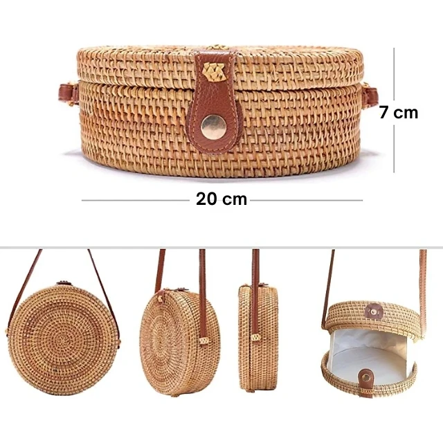 Vietnam Manufacturer Rattan Round Bag Handmade Bohemian Shoulder bags Woman Fashion Items for Daily Use