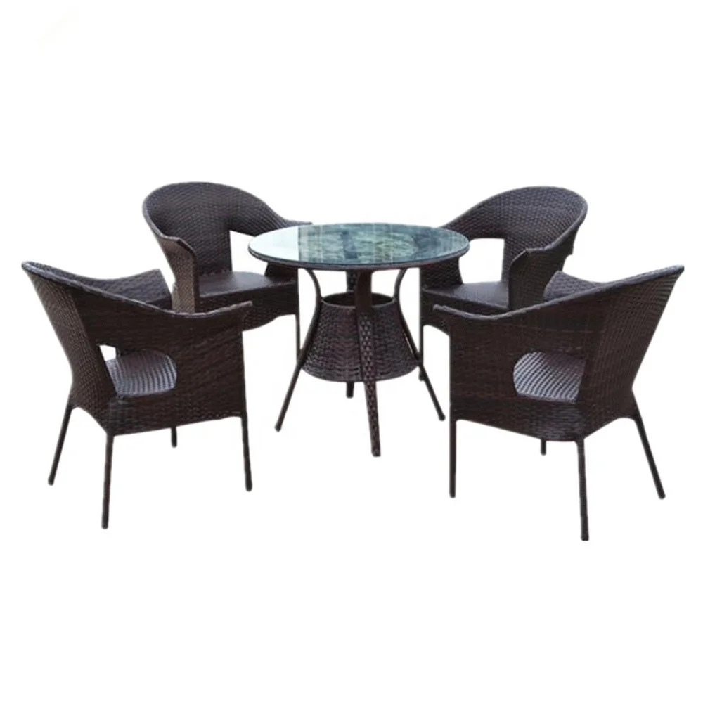 Открытый внутренний дворик Ресторан ржавчина ПЭ плетеная садовая мебель набор стульев с журнальным столиком