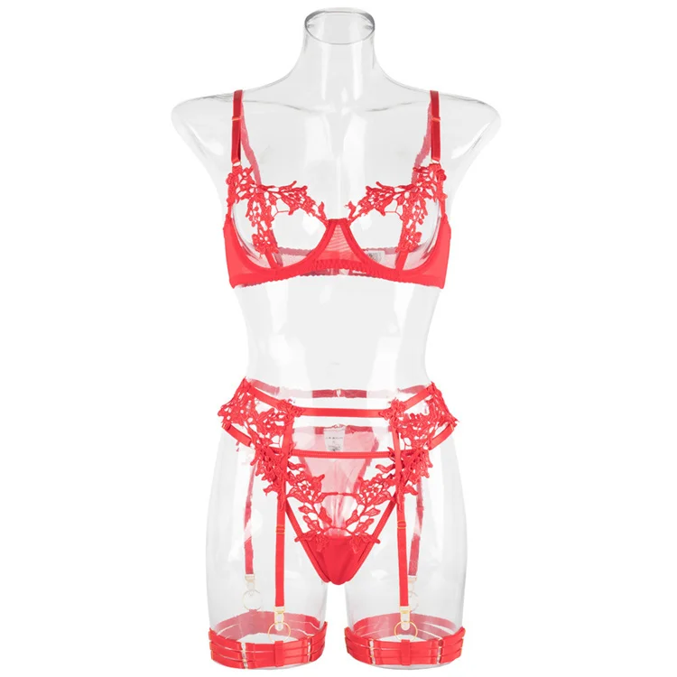 New Embroidery Water Dissolved Flower Girl Clothing Perspective Sexy and Fun Advanced Underwear Bra Set