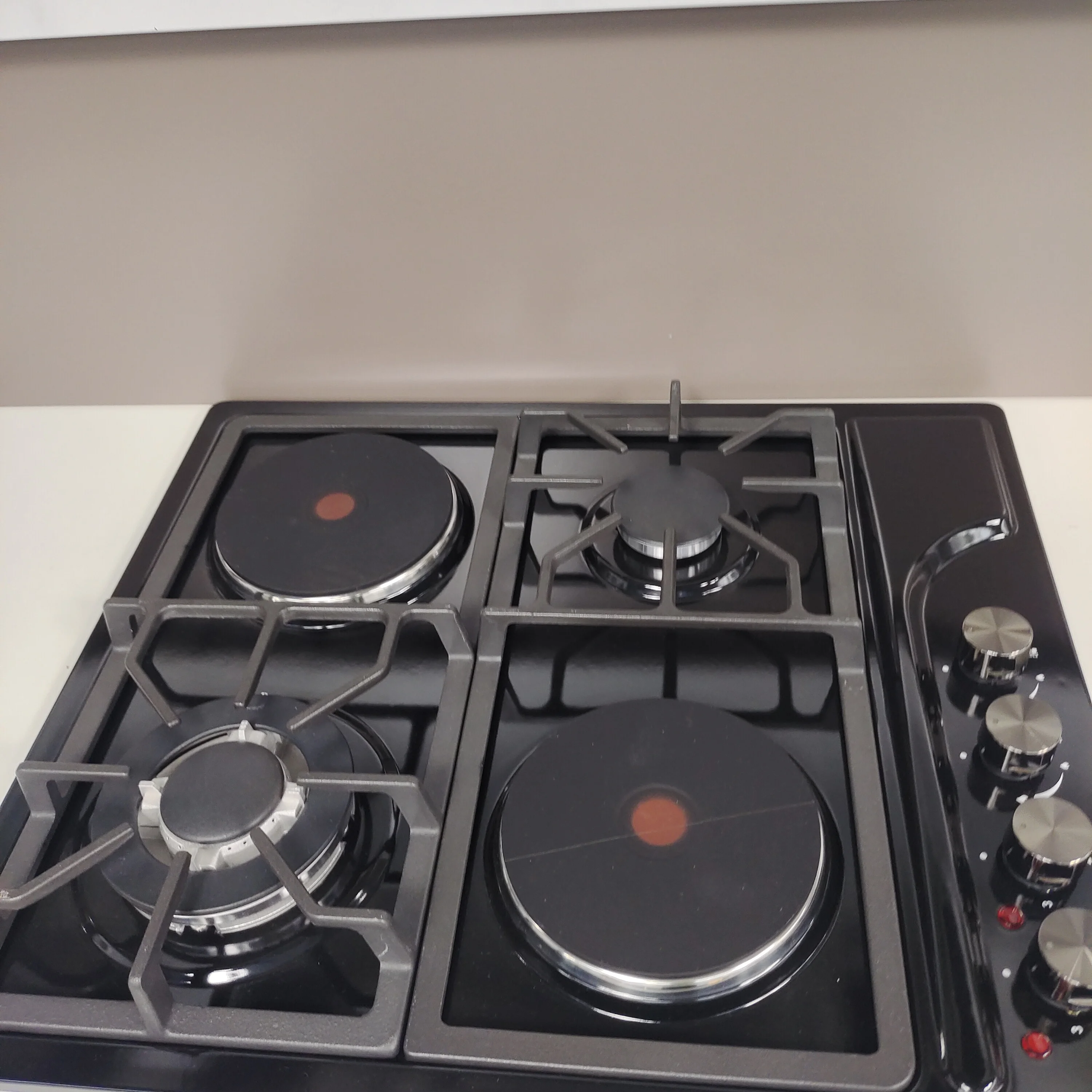 Multiple Cooktops Gas and Electric Hob Black Glass Panel 4 Burners Combined Stove