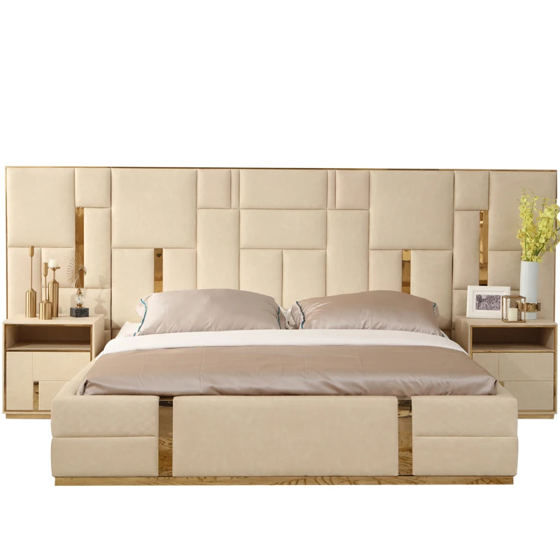 Italian ultra modern super king size genuine luxury leather bed with storage and long