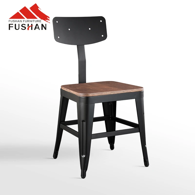 Vintage industrial style modern cafe bistro chairs wooden seat restaurant furniture black metal chair dining