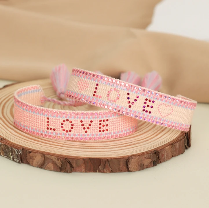 Custom Woven Bracelets Love Dream Happy Inspiring Jewelry Friendship Fabric Knitted Embroidered Bracelets