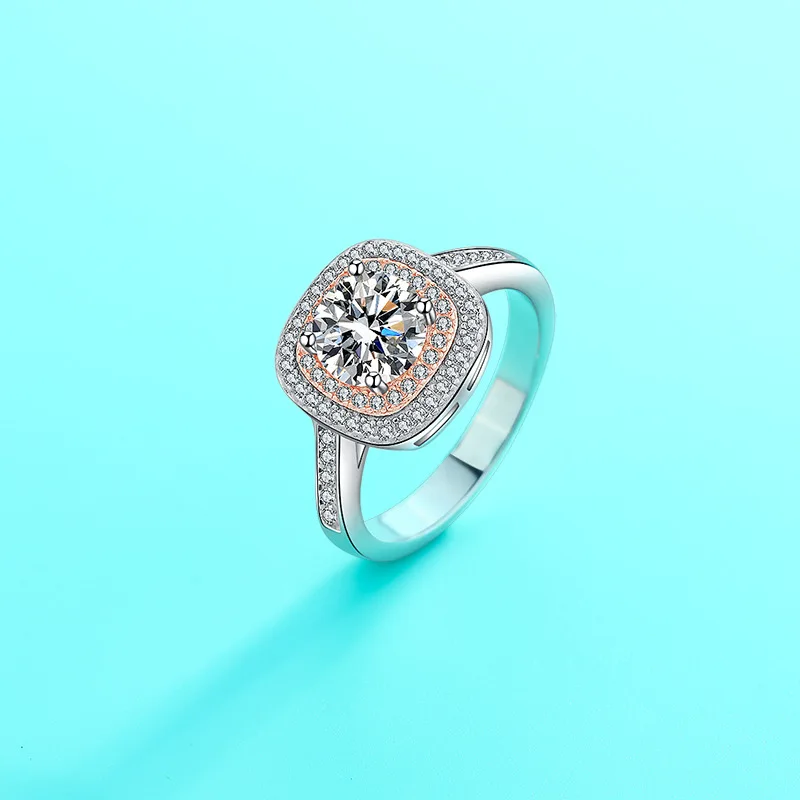 Diamond 1 carat wedding female ring s925 square bag ring couple gift closed mouth asscher moissanite ring