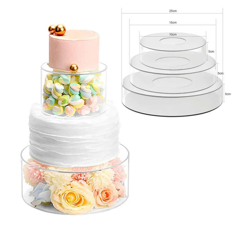 Clear Acrylic Cake Separator Fillable Cake Stand Round Cake Display Stand Floating Cylinder Pedestal Dessert Display Stand