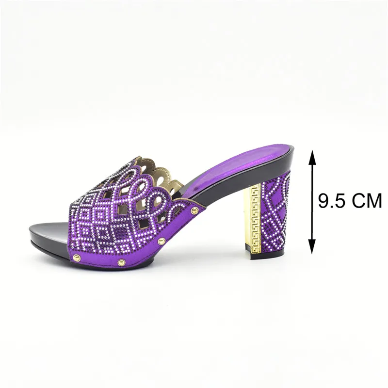 purple big heel PU leather with stones italian women party shoe and bag set designer luxury high heel 9.5CM