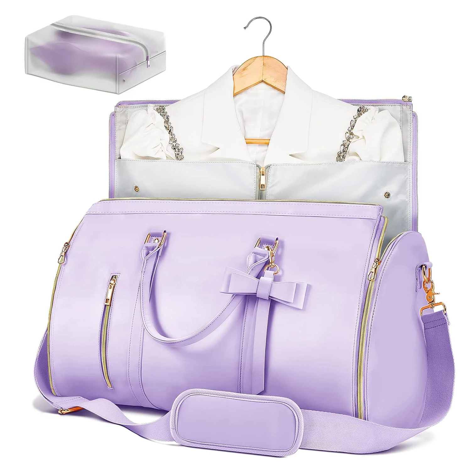 New Design bow tie travel bag  Foldable Pu Leather Duffle Bag Portable Travel Dress Storage Duffle Tote Bags with Butterfly