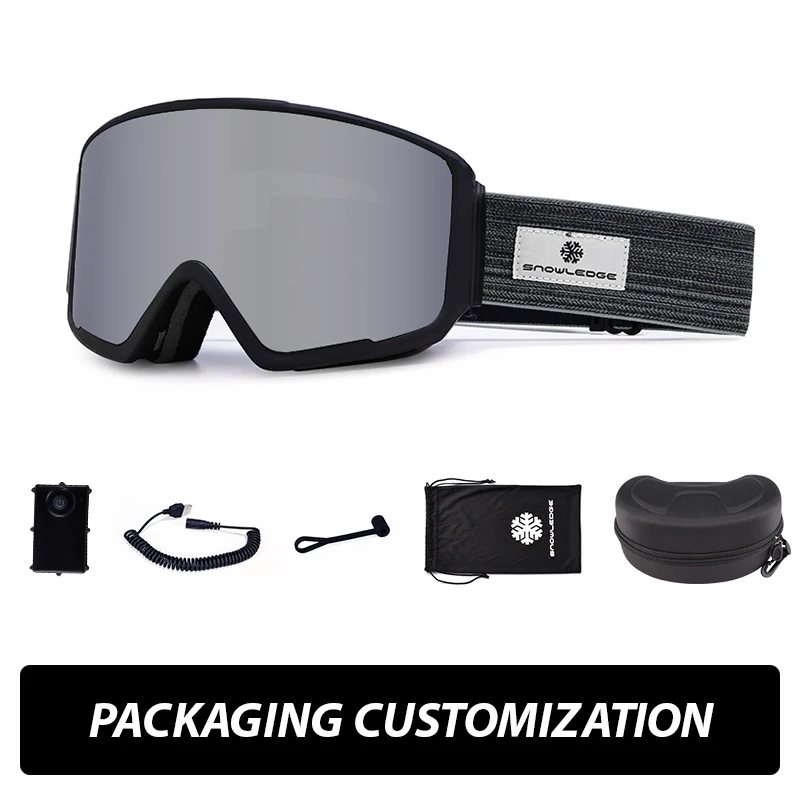 Snowledge 190D heated ski goggles magnetic lens Permanent anti fog snow snowboard goggles
